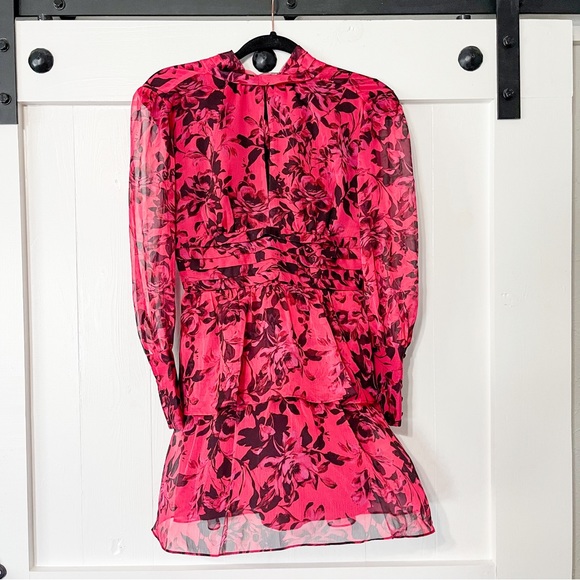 Amanda Uprichard Samira Dress Femme Floral Print Pink Black Size XS - Picture 3 of 10